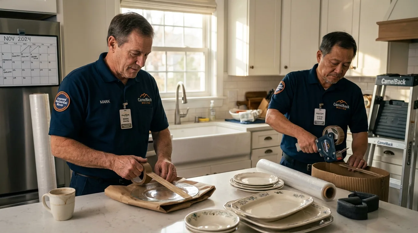 Professional crew packing kitchen dishware in Biggs, CA